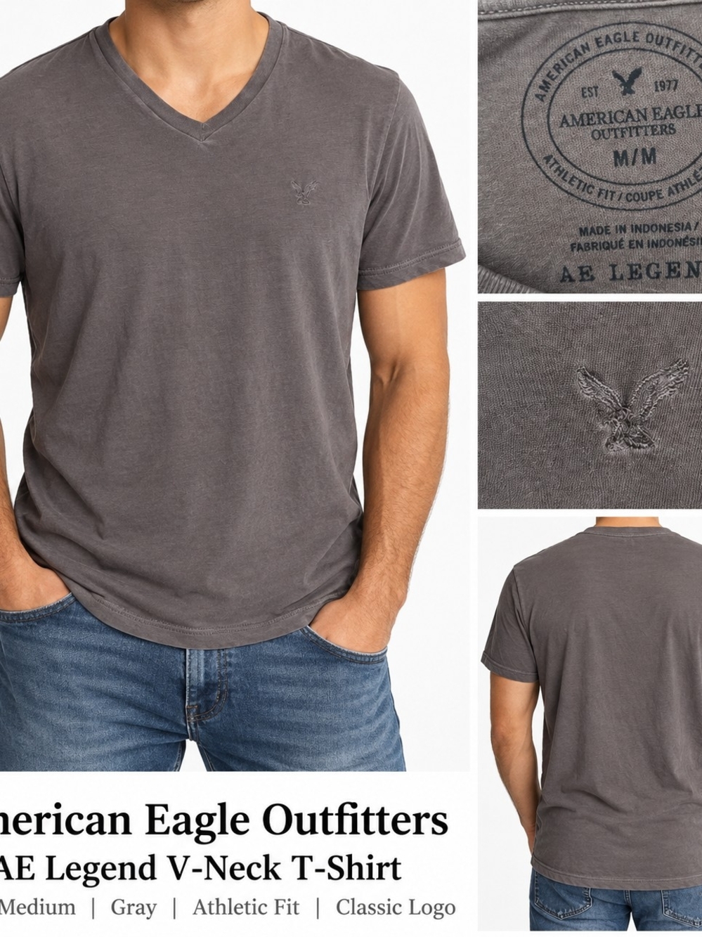 American Eagle Outfitters Gray V-Neck Short Sleeve Tee